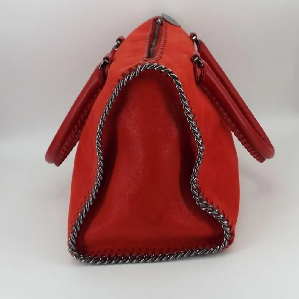 Stella McCartney Falabella Red Satchel Tote Bag Silver Tone Chain Trim Italy - Picture 2 of 14